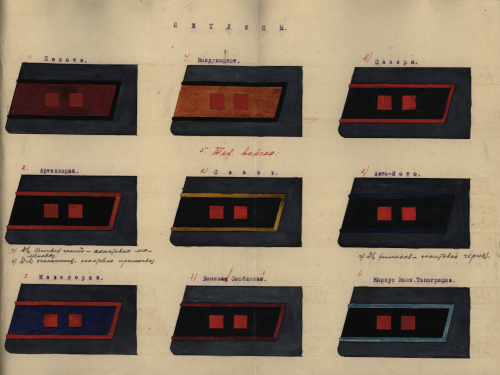 Проектные рисунки петлиц РККА, рассматриваемые 
	комиссией Богомягкова 23 ноября 1924 г.