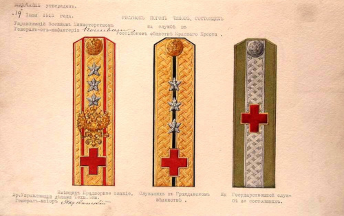 Рисунок 1 – Образцовый рисунок 
	погон чинов, состоящих на службе в РОКК, объявленный ПВВ от 27 июля 1915 года № 387.
