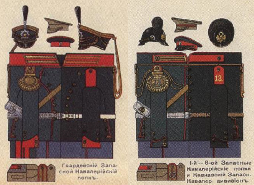 Форма запасных кавалерийских частей 
	образца 1908 г. с изменениями от 1910 г.