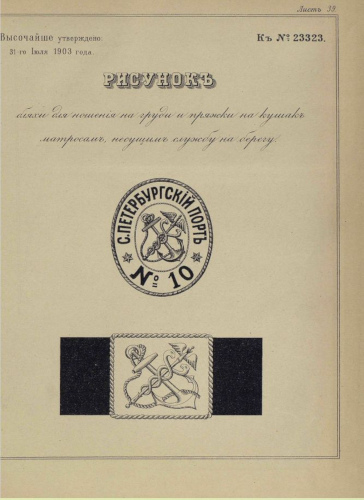 Рисунок 1. Изображение бляхи для ношения на 
	груди и пряжки на кушак (пояс) портовых матросов, несущих службу на берегу