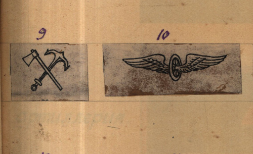 Рисунки значков значков № 9 и № 10 из приложения
к приказу РВС СССР № 807 от 20 июня 1924 г. (РГВА, ф. 47, оп. 7, д. 125, л. 27).