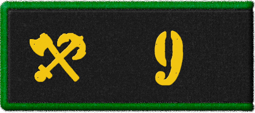 Петлица войск военых сообщений периода 1924-1928 гг., в данном случае красноармейца 9-го
железнодорожного полка с соответствующей шифровкой. Рисунок Кирилла Васильева